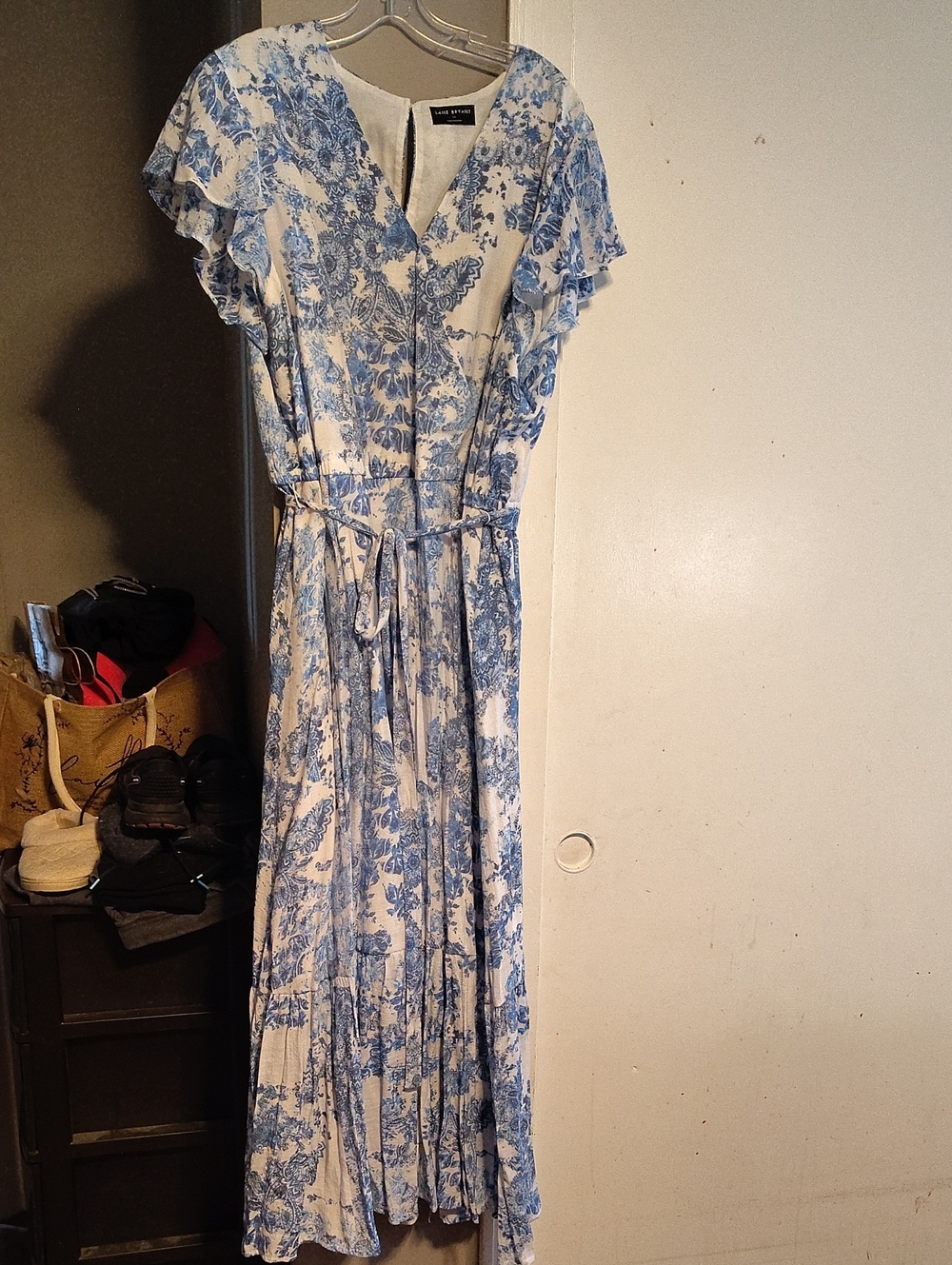 Lane Bryant Blue and White Floral Maxi Dress with Tie Waist Size 22